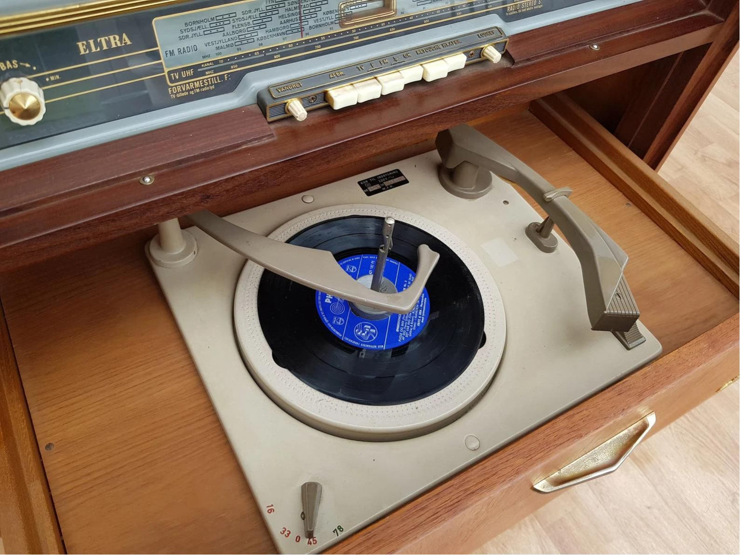 1960s, Vintage Danish cabinet-TV, gramophone, radio, Eltra Bella Vista, teak wood.