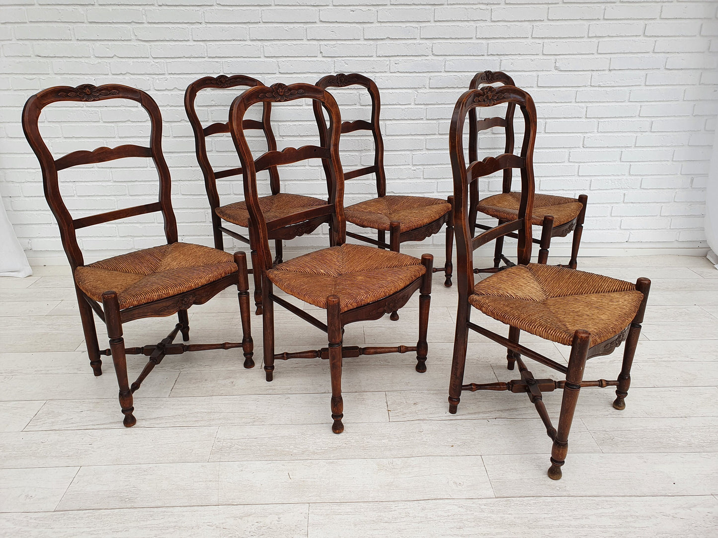 1950s, set of 6 pcs, original Danish country style chairs.