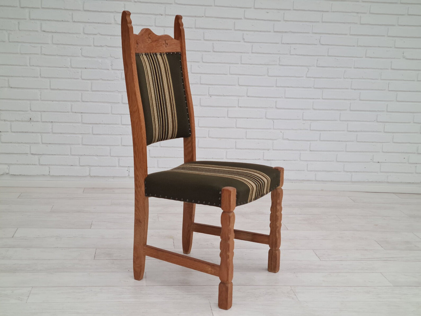 1960s, Original Danish design, Henning Kjærnulf style, set of high back dinning chairs, oak wood.