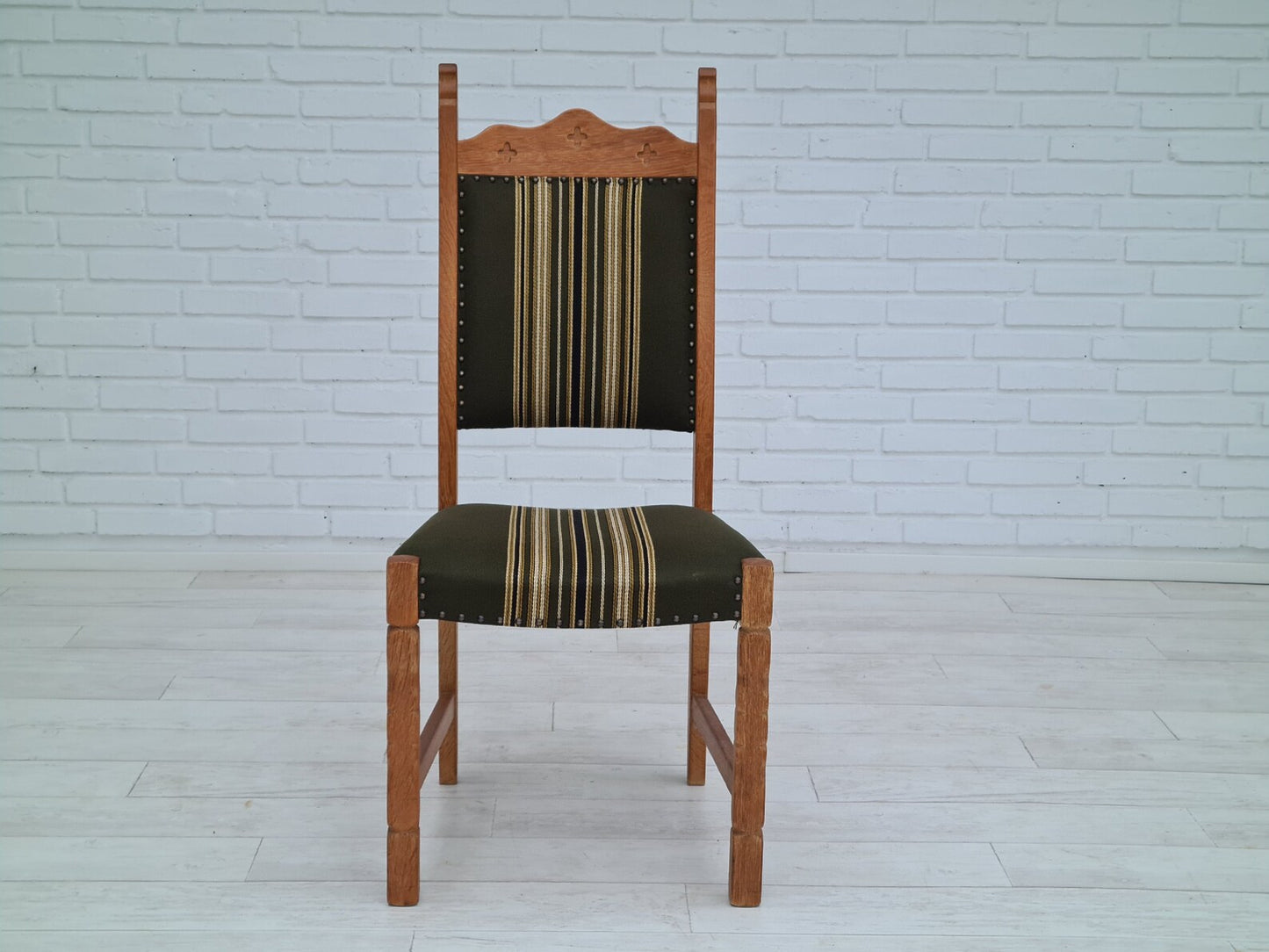 1960s, Original Danish design, Henning Kjærnulf style, set of high back dinning chairs, oak wood.