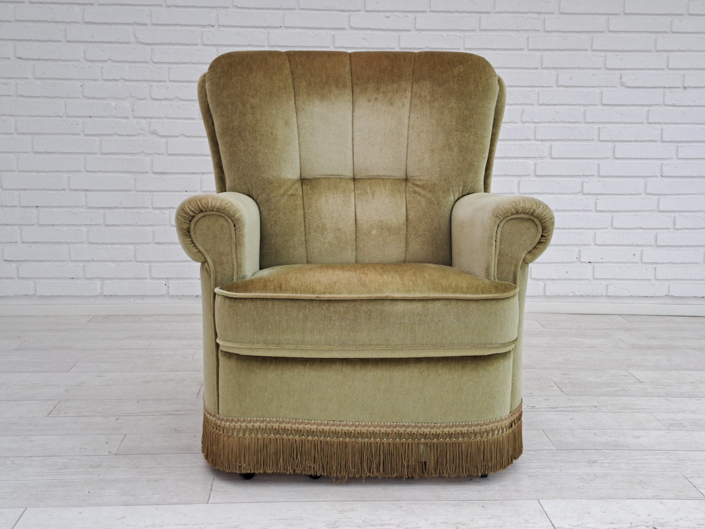 1980s, Danish velour chair, original condition, beech wood.