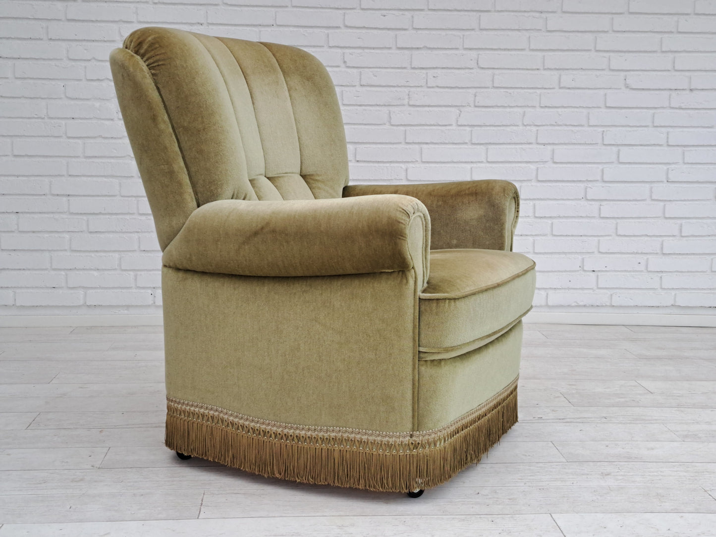 1980s, Danish velour chair, original condition, beech wood.