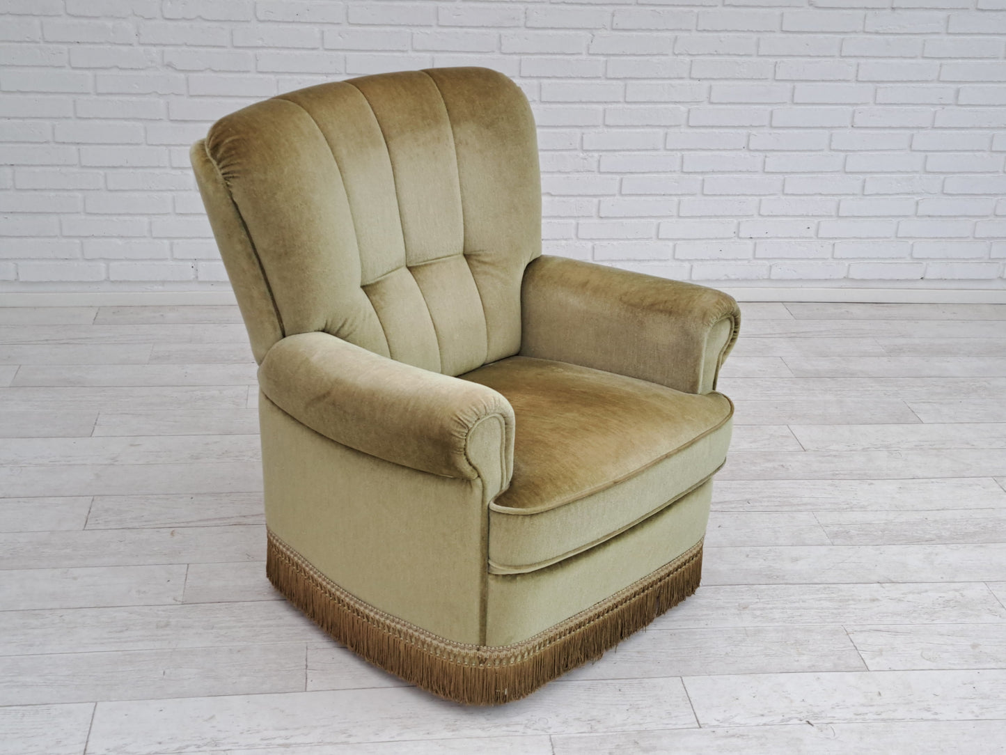 1980s, Danish velour chair, original condition, beech wood.