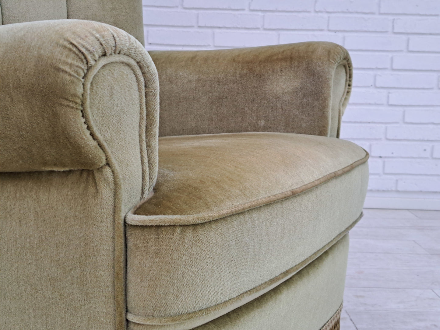 1980s, Danish velour chair, original condition, beech wood.