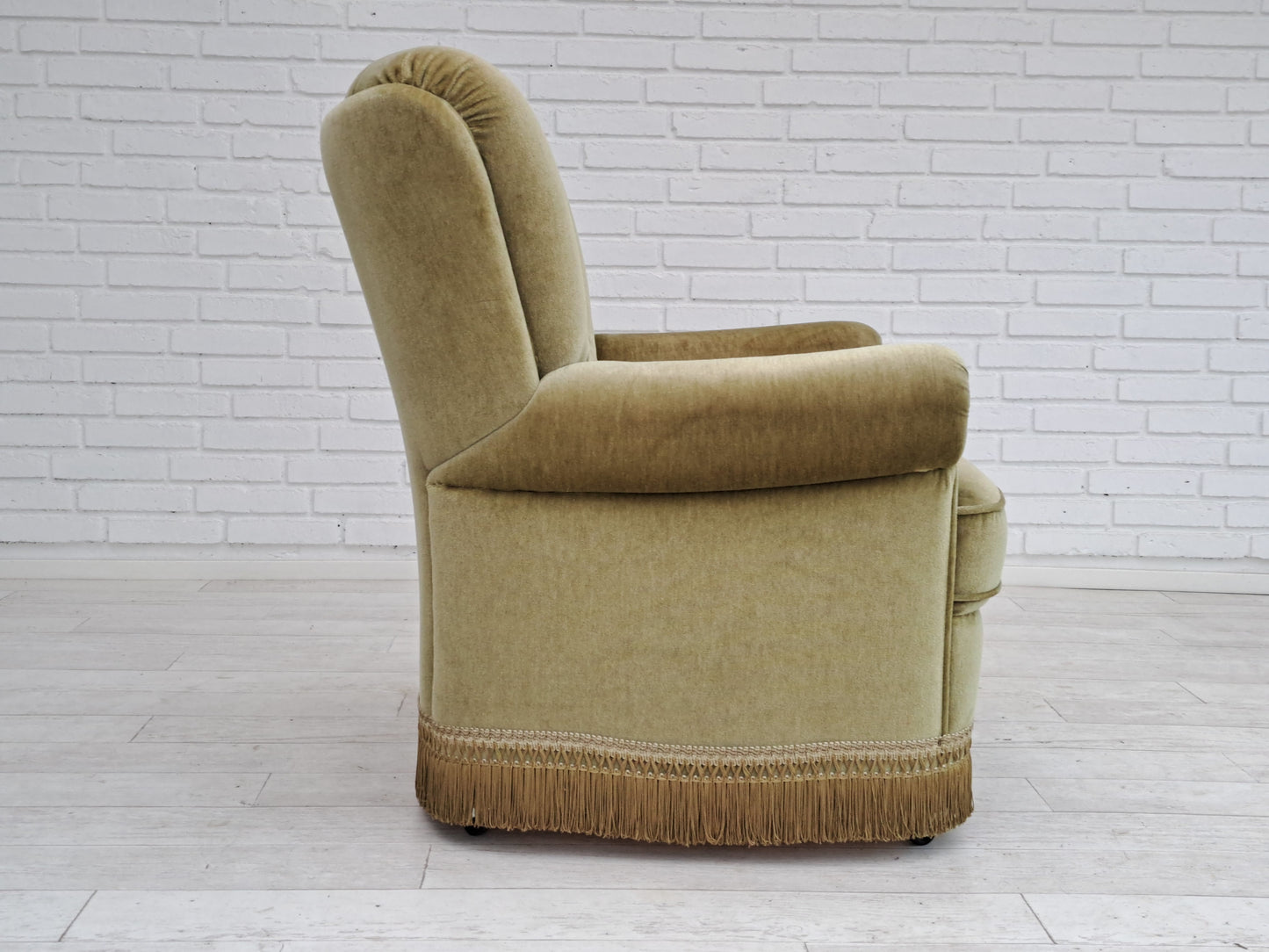 1980s, Danish velour chair, original condition, beech wood.