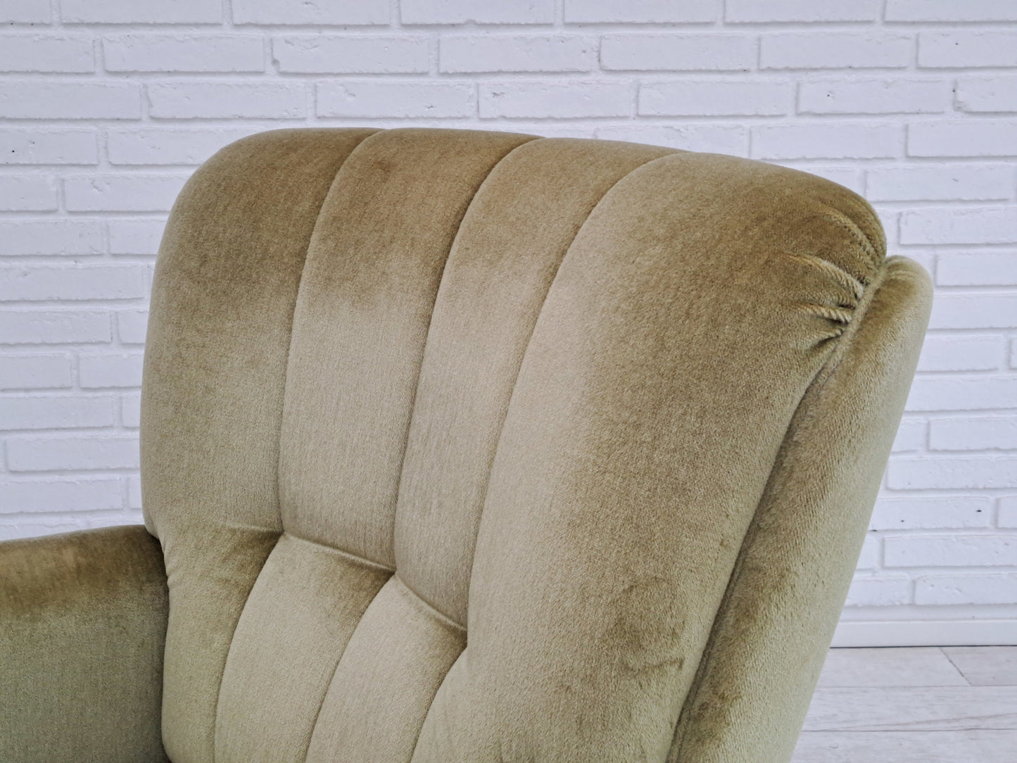 1980s, Danish velour chair, original condition, beech wood.