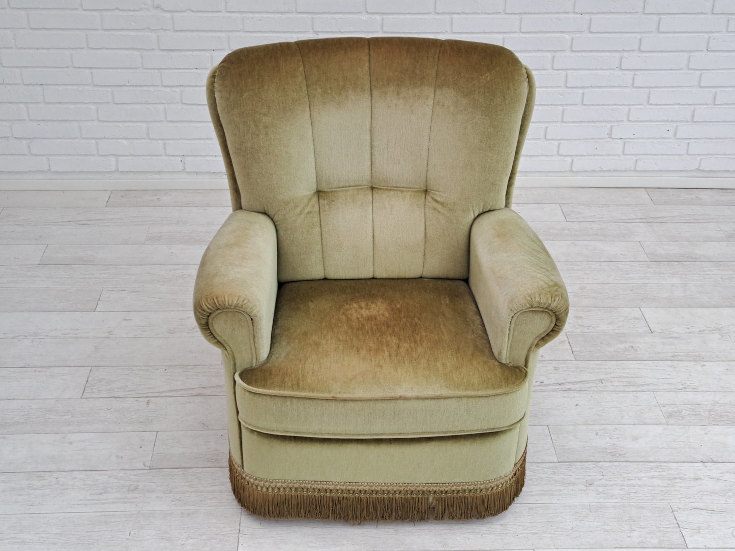 1980s, Danish velour chair, original condition, beech wood.