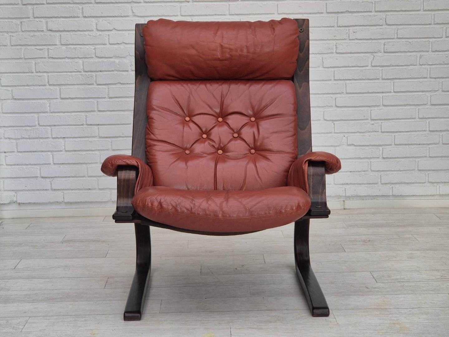 1970s, Scandinavian design, lounge chair, original very good condition, brown leather.