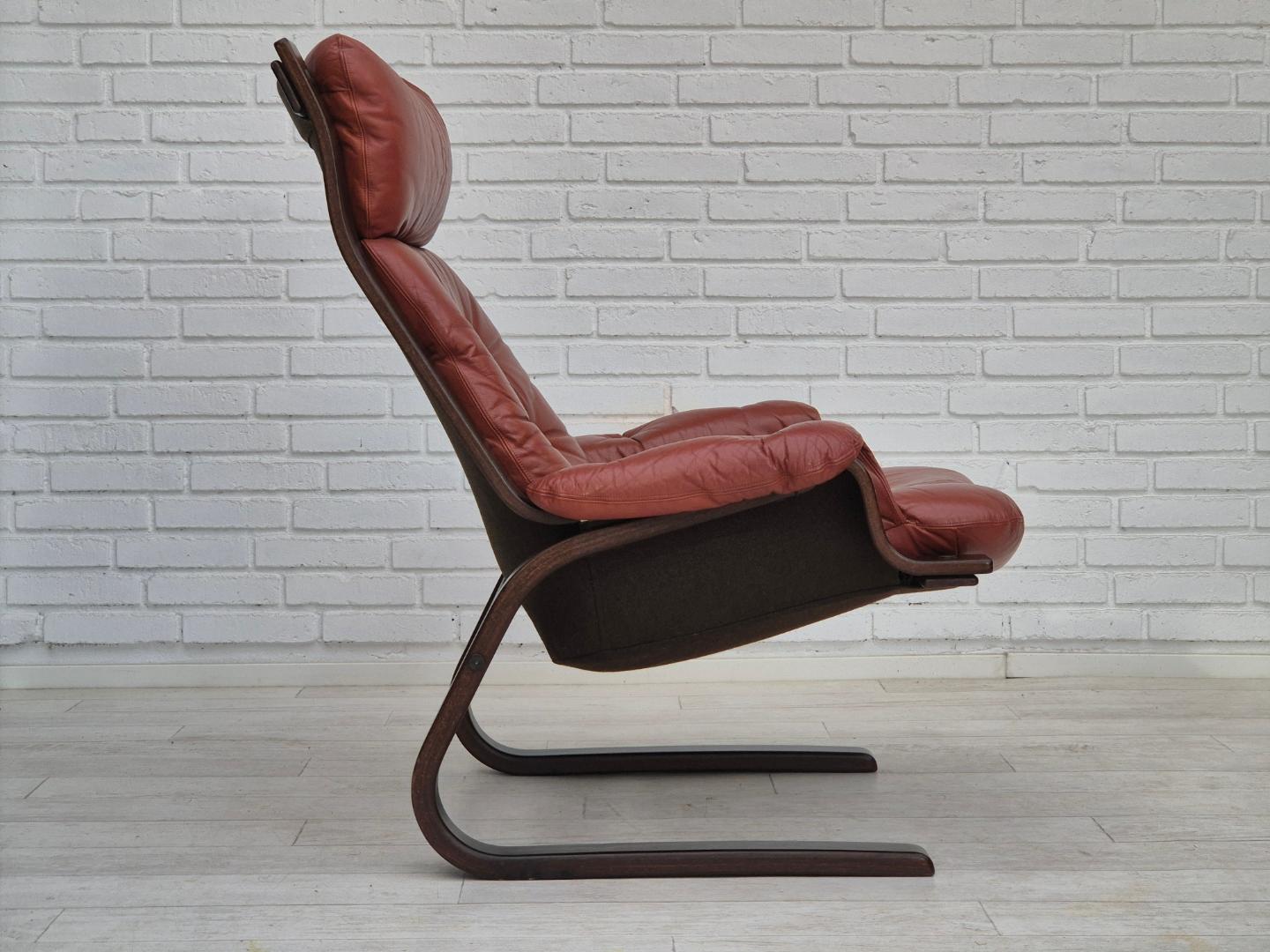 1970s, Scandinavian design, lounge chair, original very good condition, brown leather.