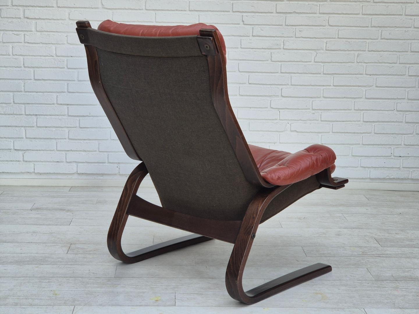 1970s, Scandinavian design, lounge chair, original very good condition, brown leather.