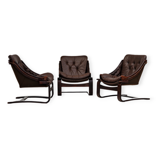 1970s, brown leather lounge chair by Ake Fribytter for Nelo Sweden.