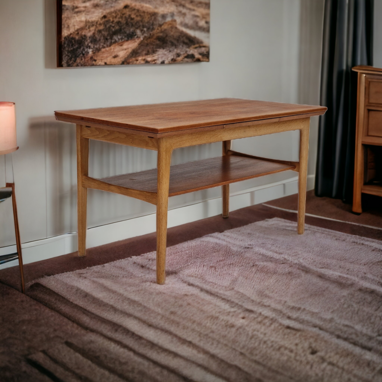 1970s, Danish design, folding sofa table, teak wood and oak wood.