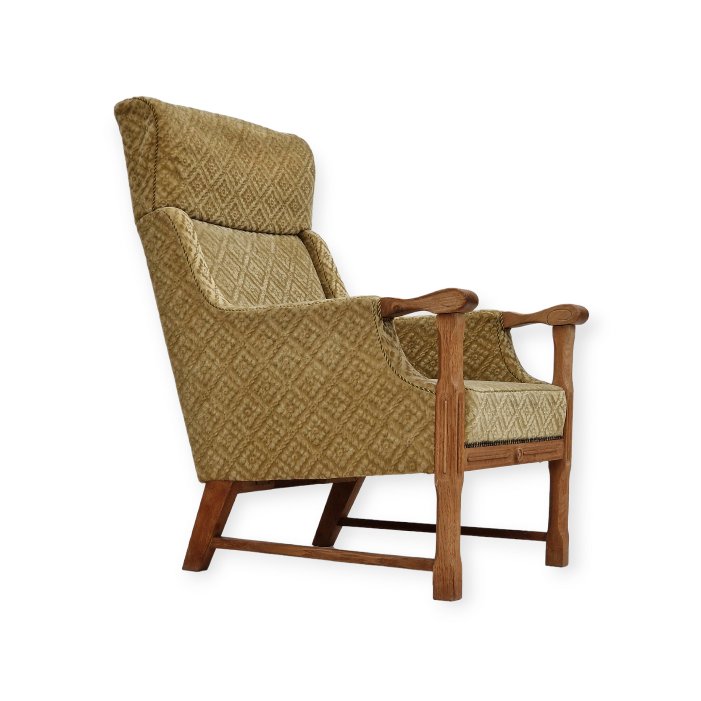 1960s, Danish design, highback armchair, furniture fabric, oak wood.