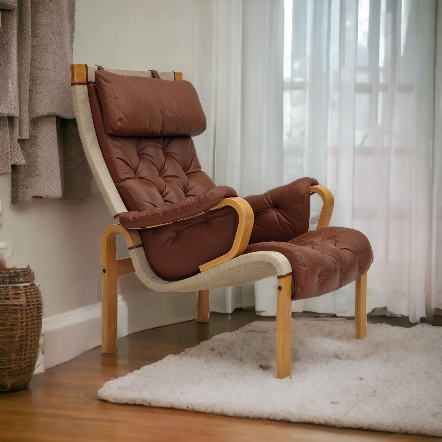 1970-80s, Danish design by Jeki Møbler, armchair in leather, beech bent wood.