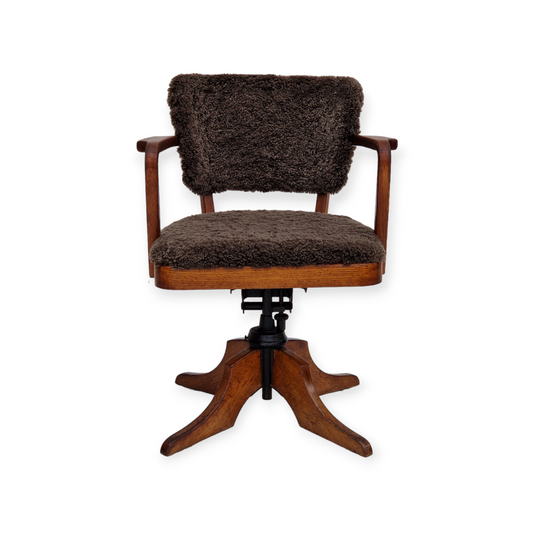 1940s, Danish design, reupholstered swivel chair, tilt function, lambskin, Ehapa Møbelfabrikken.