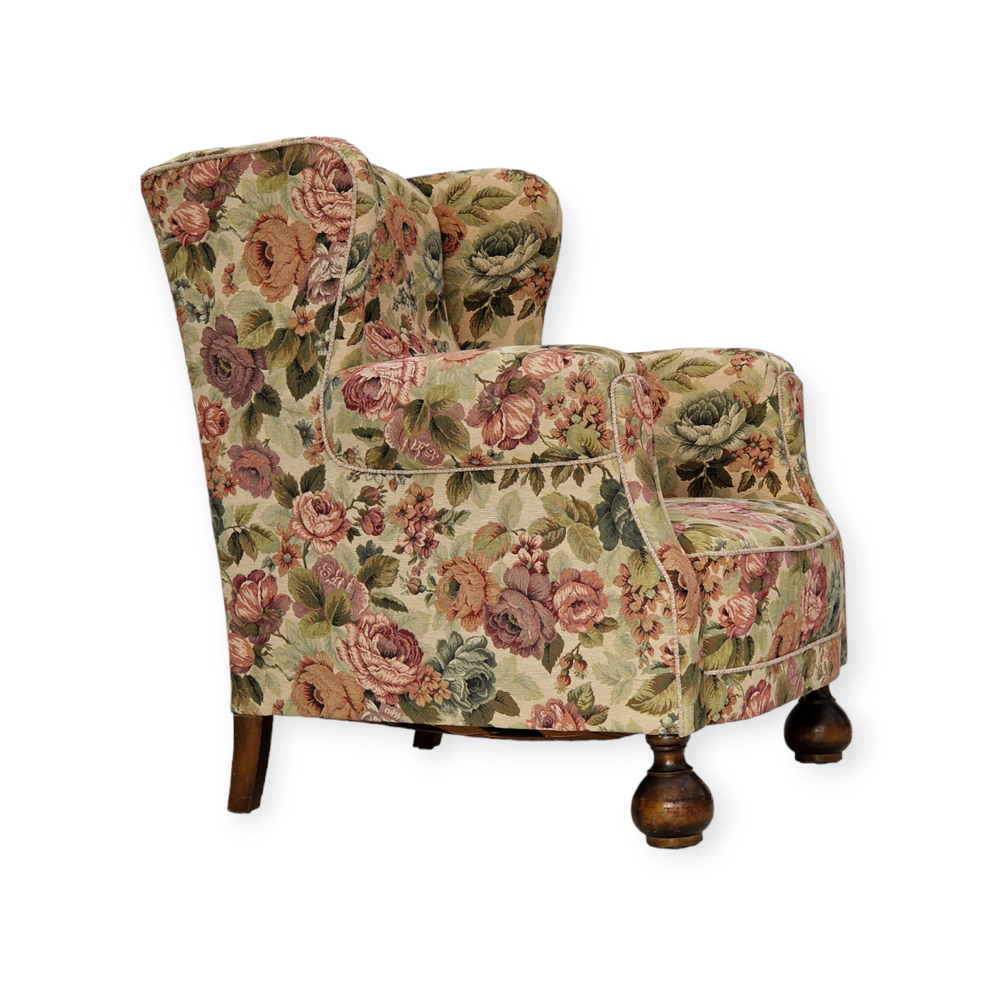 1950s, Danish vintage relax chair in "flowers" fabric, original condition.