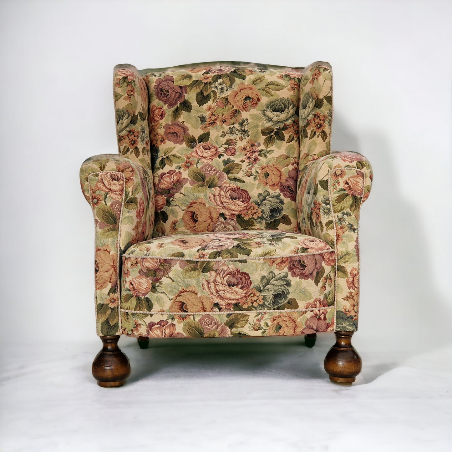 1950s, Danish vintage relax chair in "flowers" fabric, original condition.