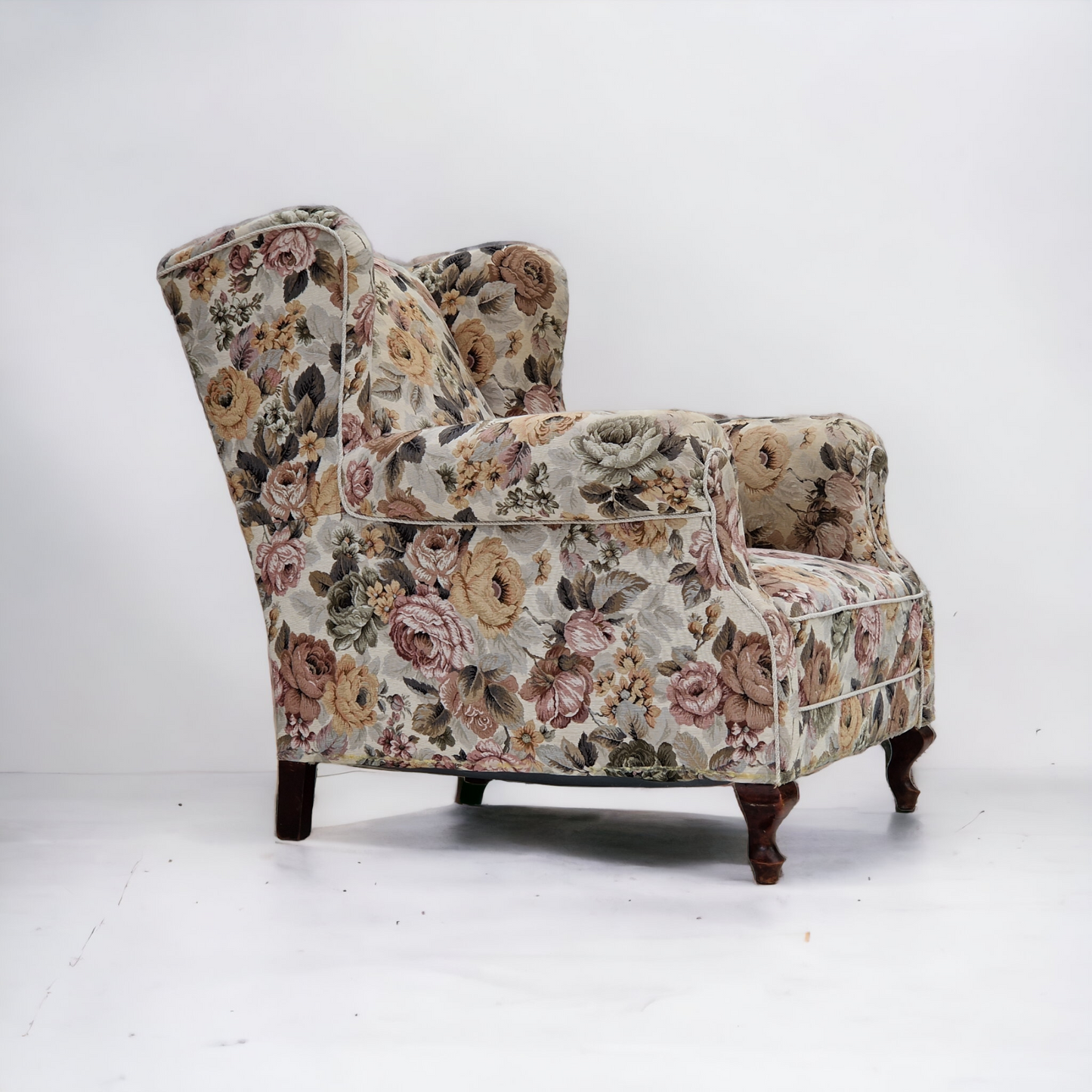 1950s, Danish vintage relax chair in "flowers" fabric, original condition.