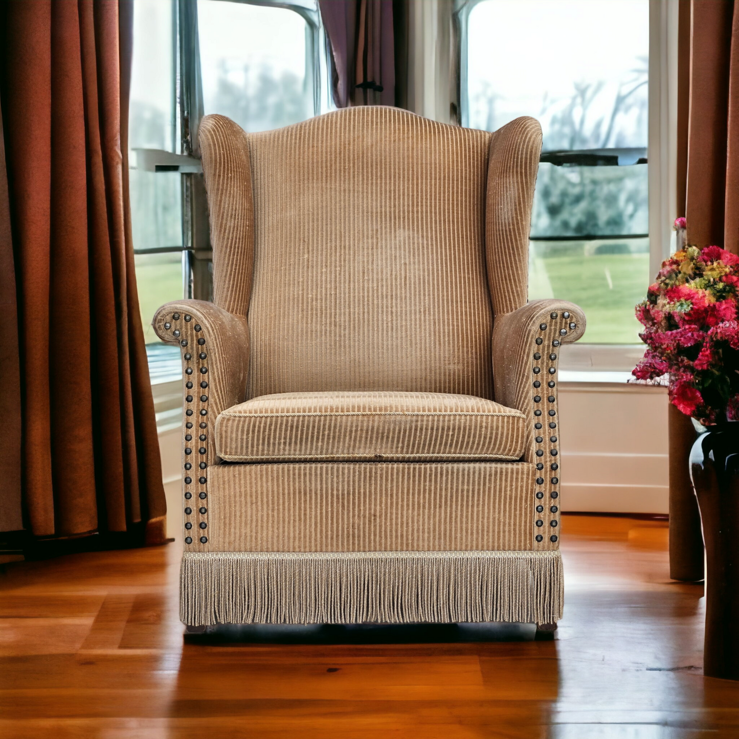 1970s, Danish design, armchair in corduroy, ash wood, original condition.