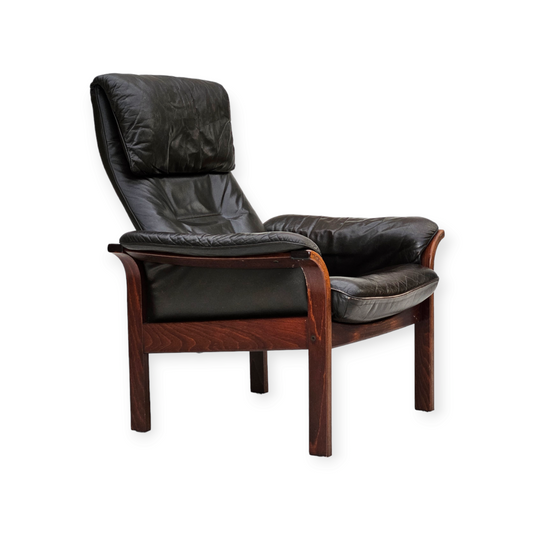 1970s, Swedish design by Göte Möbler adjustable lounge chair, brown leather.