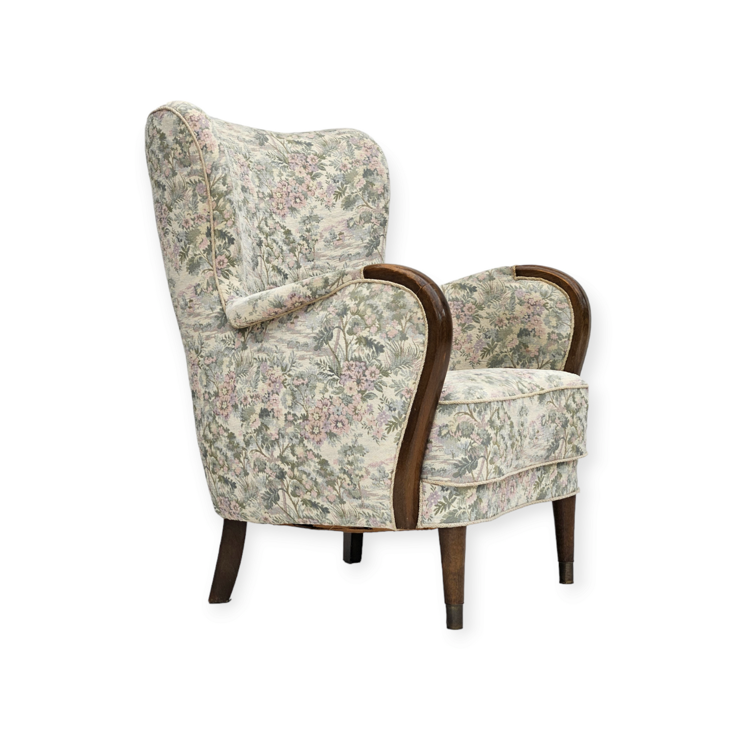 1955-60s, Danish design, armchair in floral multicolor fabric, original condition.