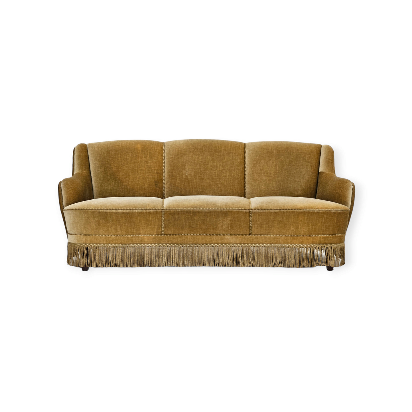 1970s, Danish 3-seater "Banana" sofa, original green velour.