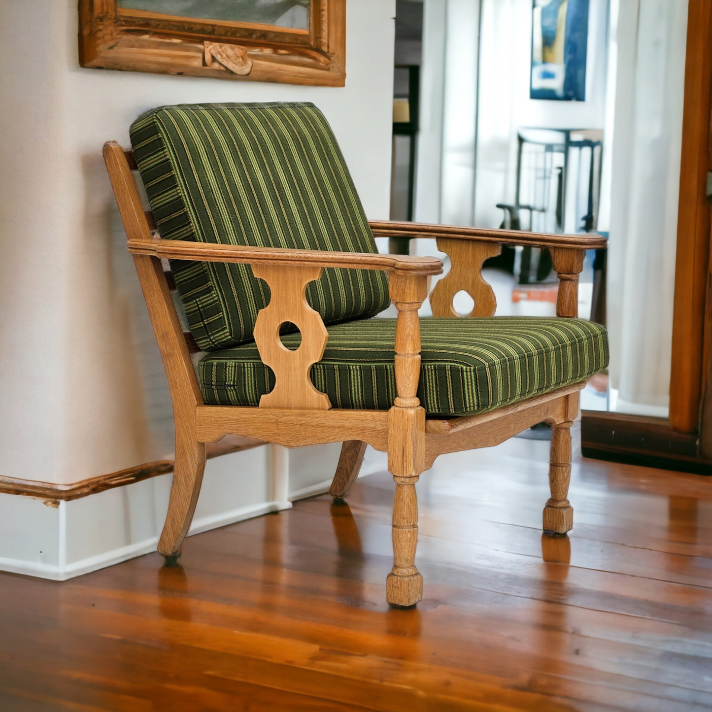 1970s, Danish design, oak wood armchair in furniture wool, original condition.