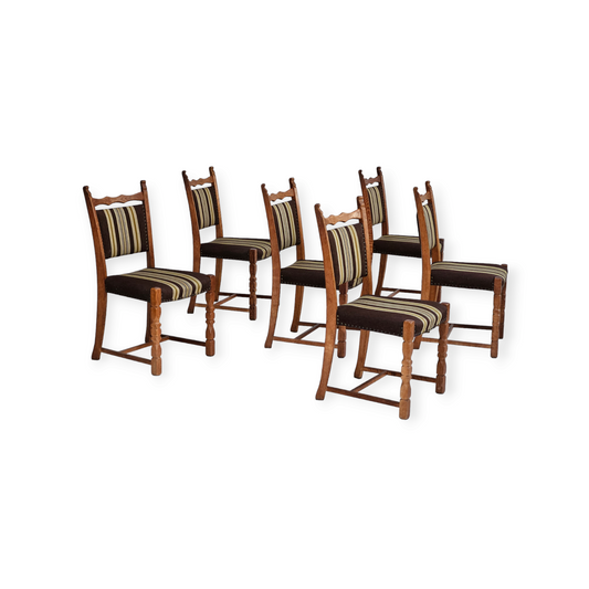 1970s, set 6 pcs of Danish dinning chairs, original good condition, oak wood.