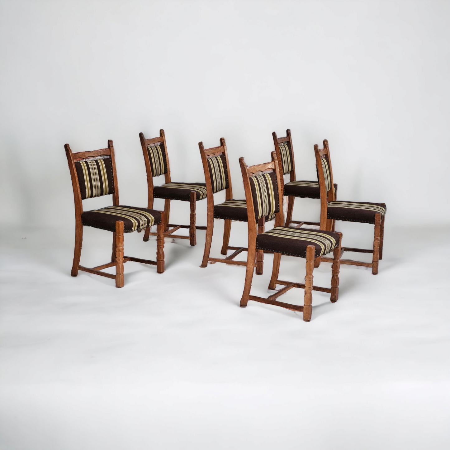 1970s, set 6 pcs of Danish dinning chairs, original good condition, oak wood.