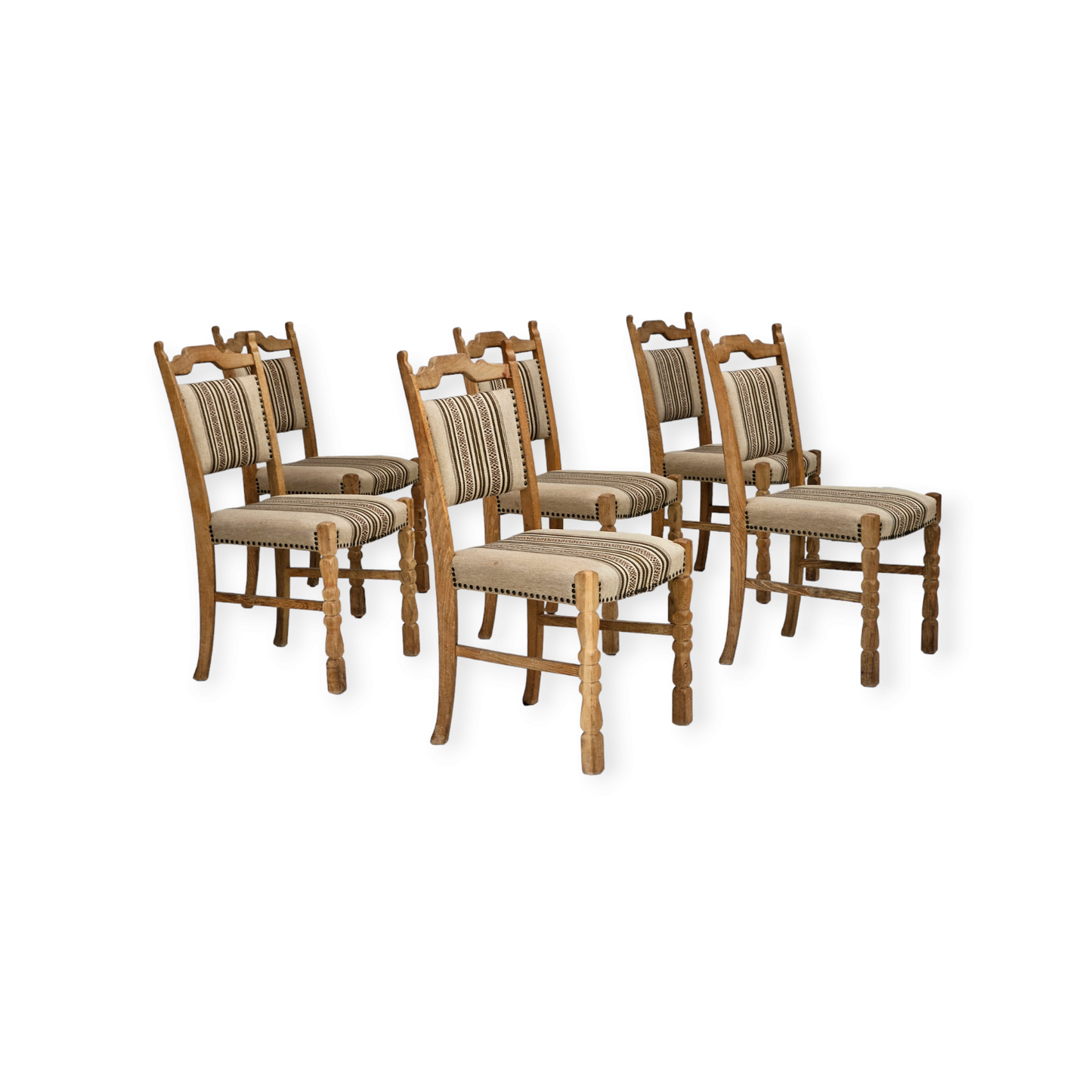 1970s, set 6 pcs of Danish dinning chairs, original good condition, oak wood.