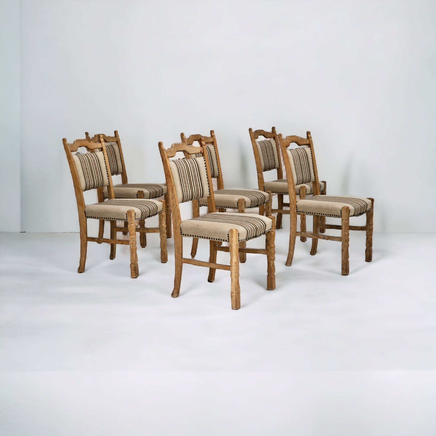 1970s, set 6 pcs of Danish dinning chairs, original good condition, oak wood.