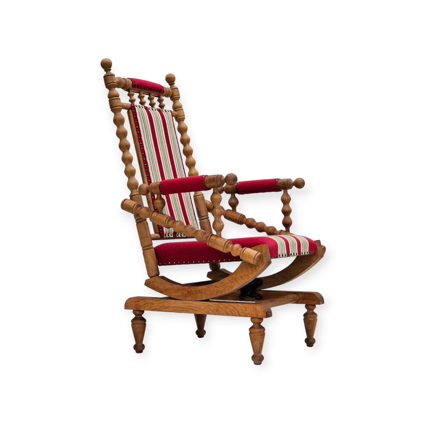 1970s, Danish highback rocking chair, oak wood, furniture wool, original condition.