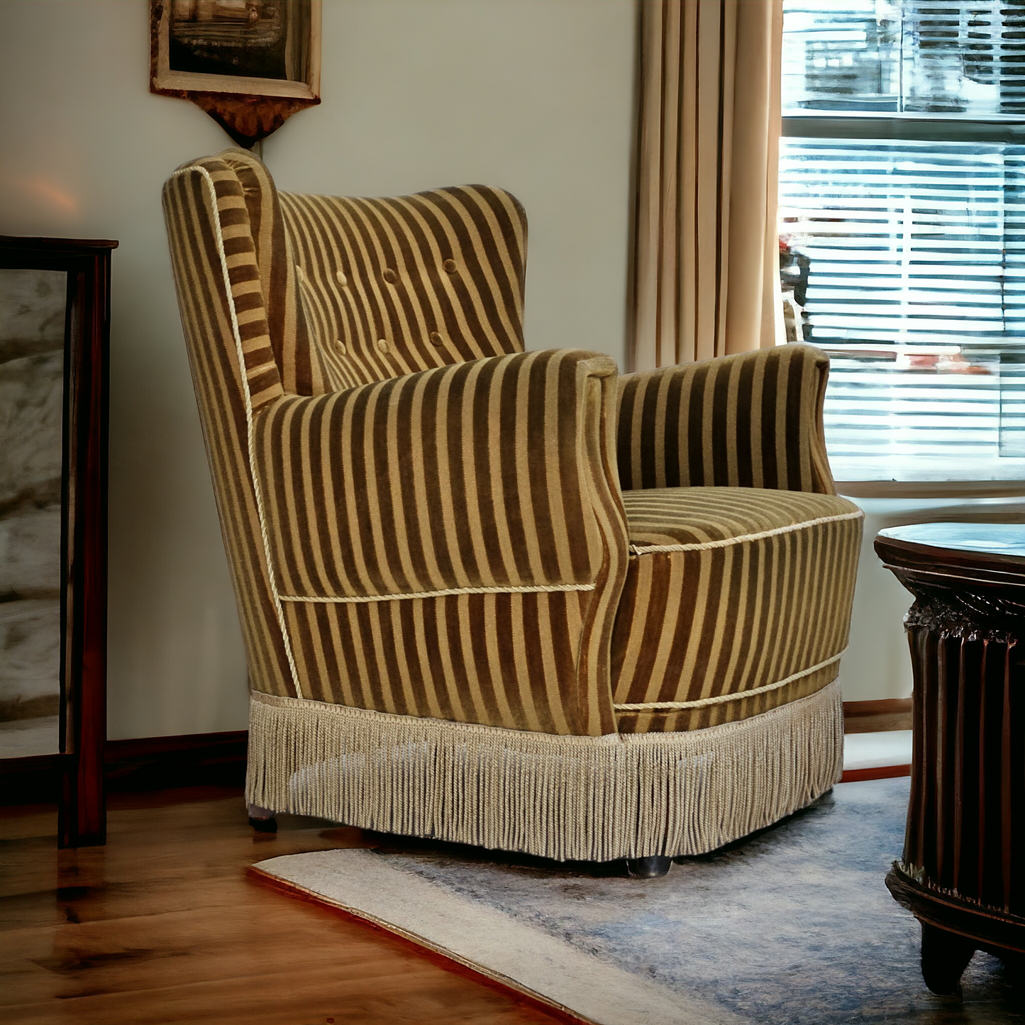 1960s, Danish relax chair, original upholstery, green velour.