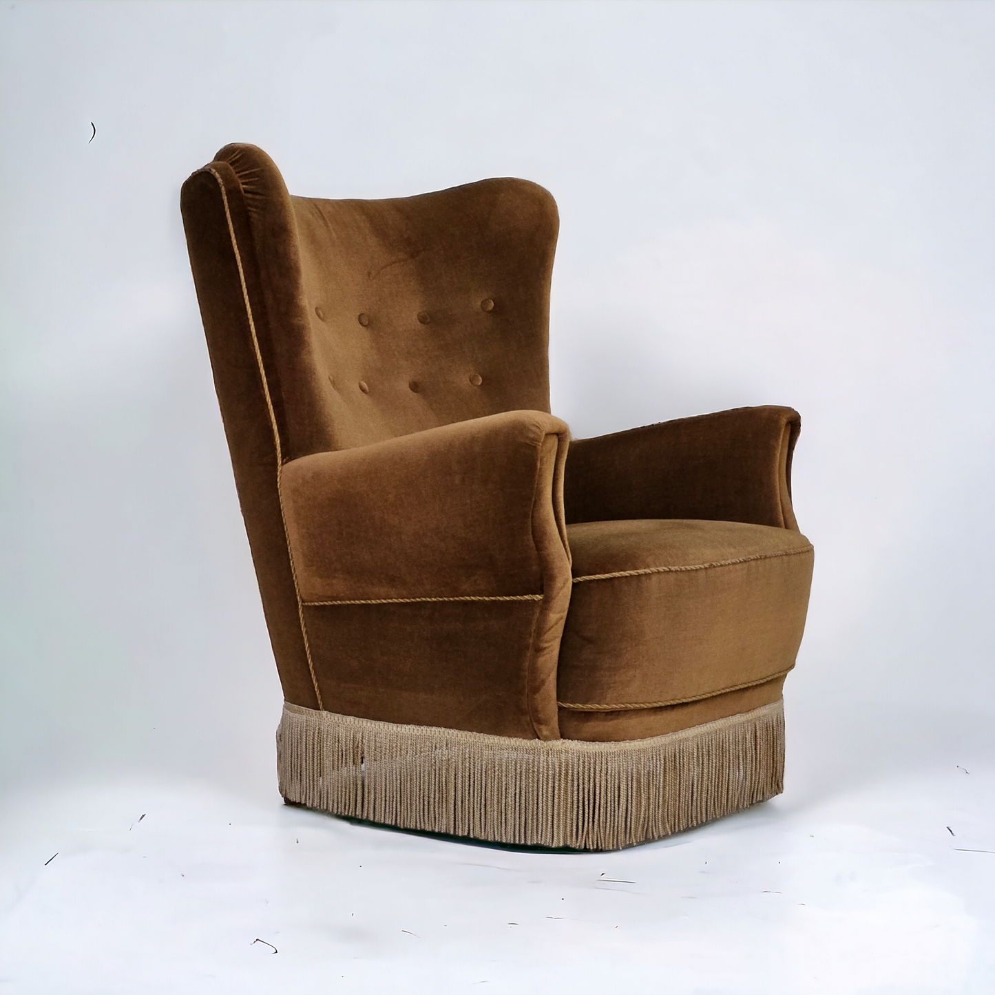 1960s, Danish highback relax chair, original upholstery, green velour.