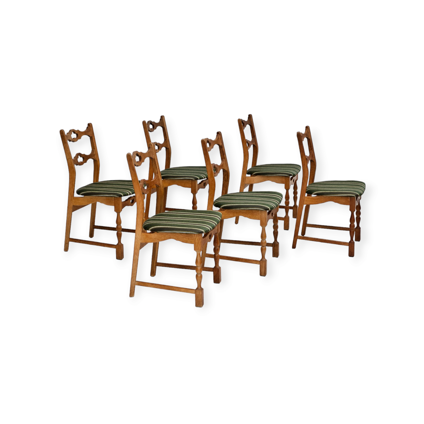 1970s, set of 6 Danish dinning chairs, original very good condition, oak wood.