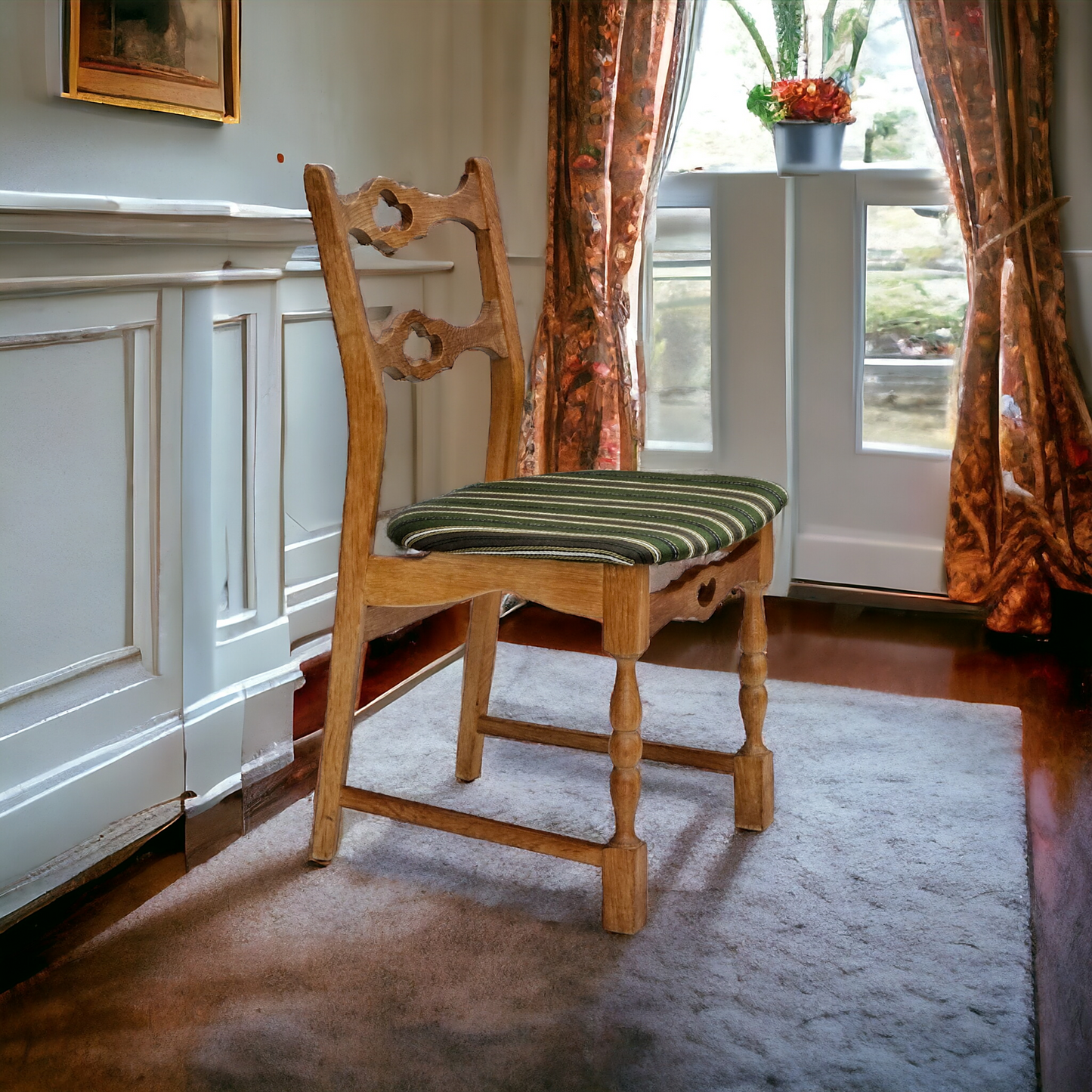 1970s, set of 6 Danish dinning chairs, original very good condition, oak wood.