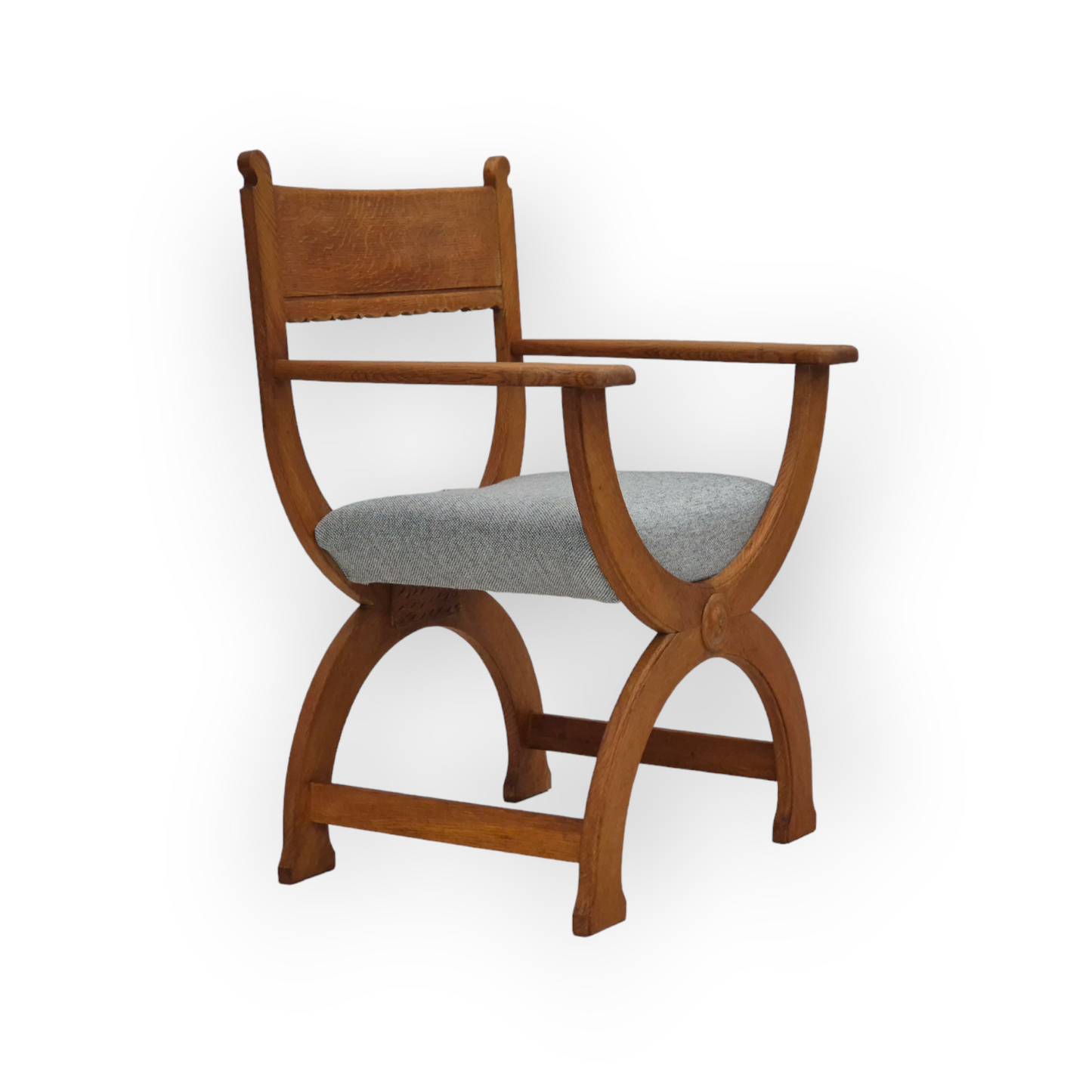 1960s, Danish armchair in solid oak wood, reupholstered, KVADRAT furniture wool.