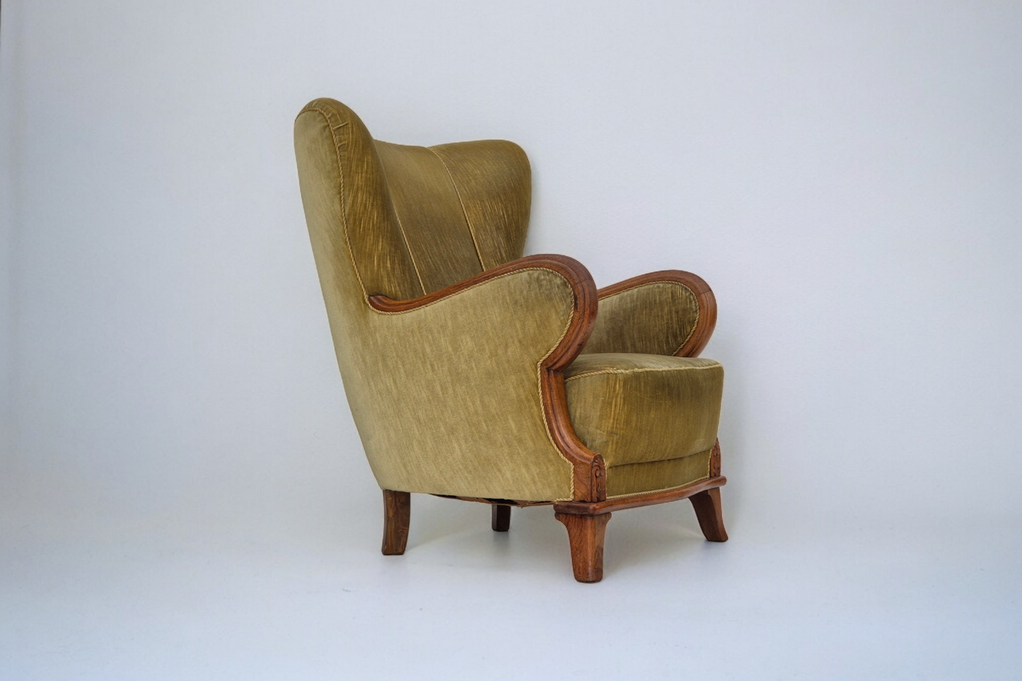 1960s, Danish armchair in original very good condition, furniture velour, oak wood.