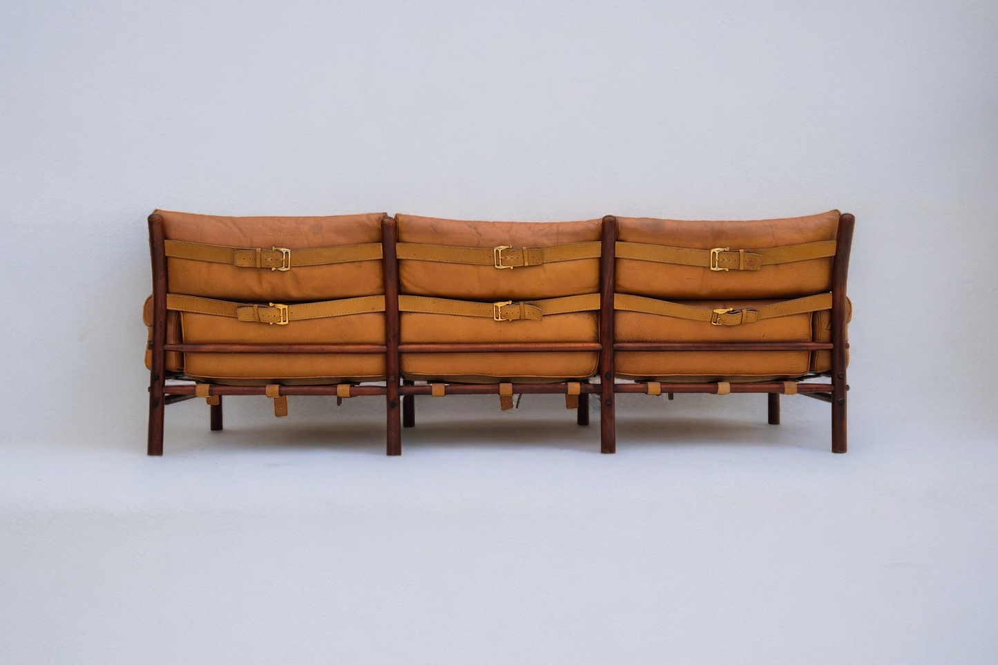 1960s, Scandinavian design by Arne Norell, sofa, model "Kontiki", original condition, leather, beech wood.