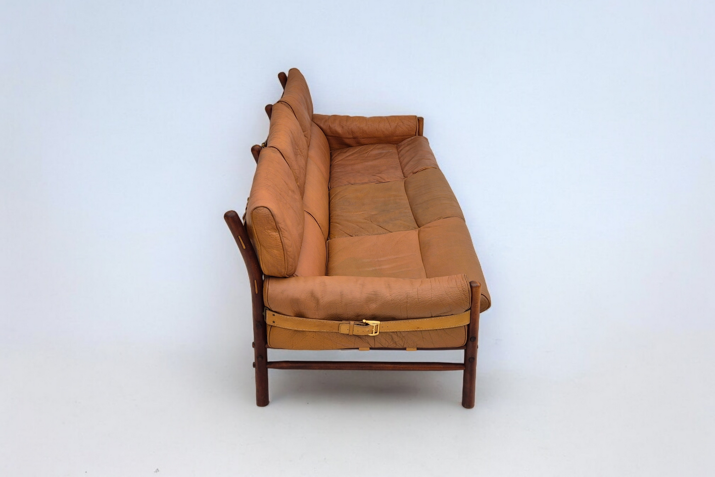 1960s, Scandinavian design by Arne Norell, sofa, model "Kontiki", original condition, leather, beech wood.