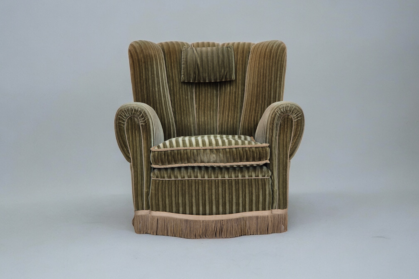 1960s, Danish relax armchair, original condition, green furniture velour.