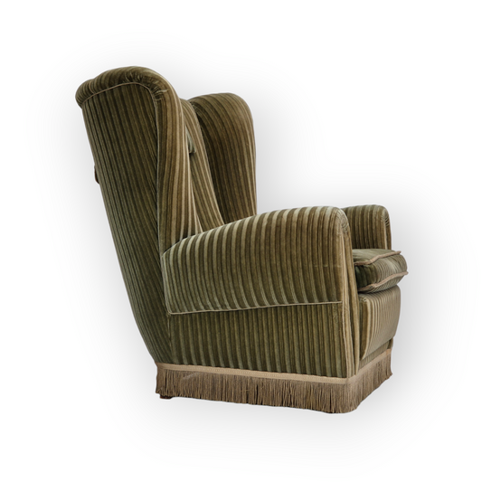 1960s, Danish highback relax armchair, original condition, green furniture velour.