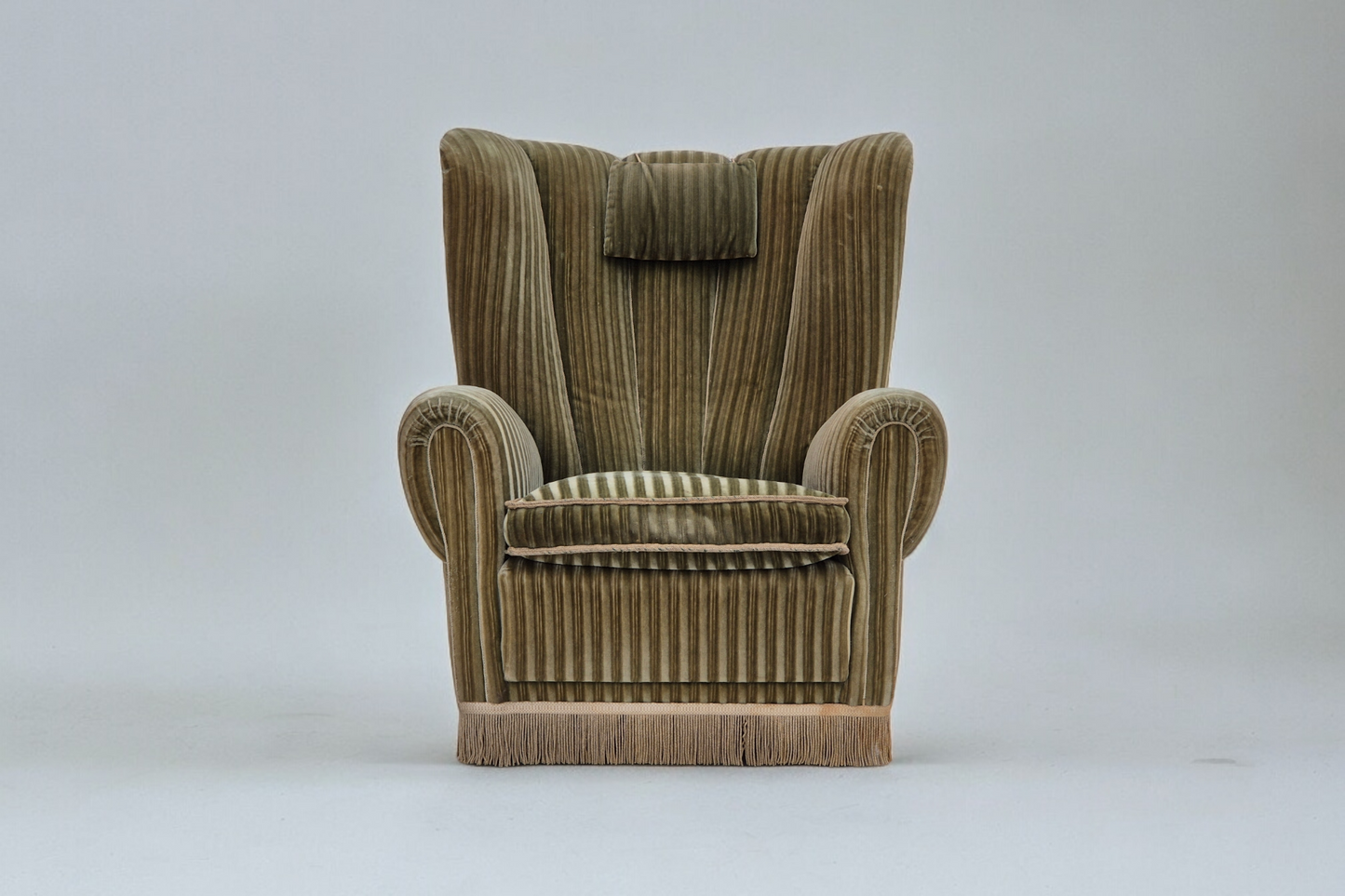 1960s, Danish highback relax armchair, original condition, green furniture velour.