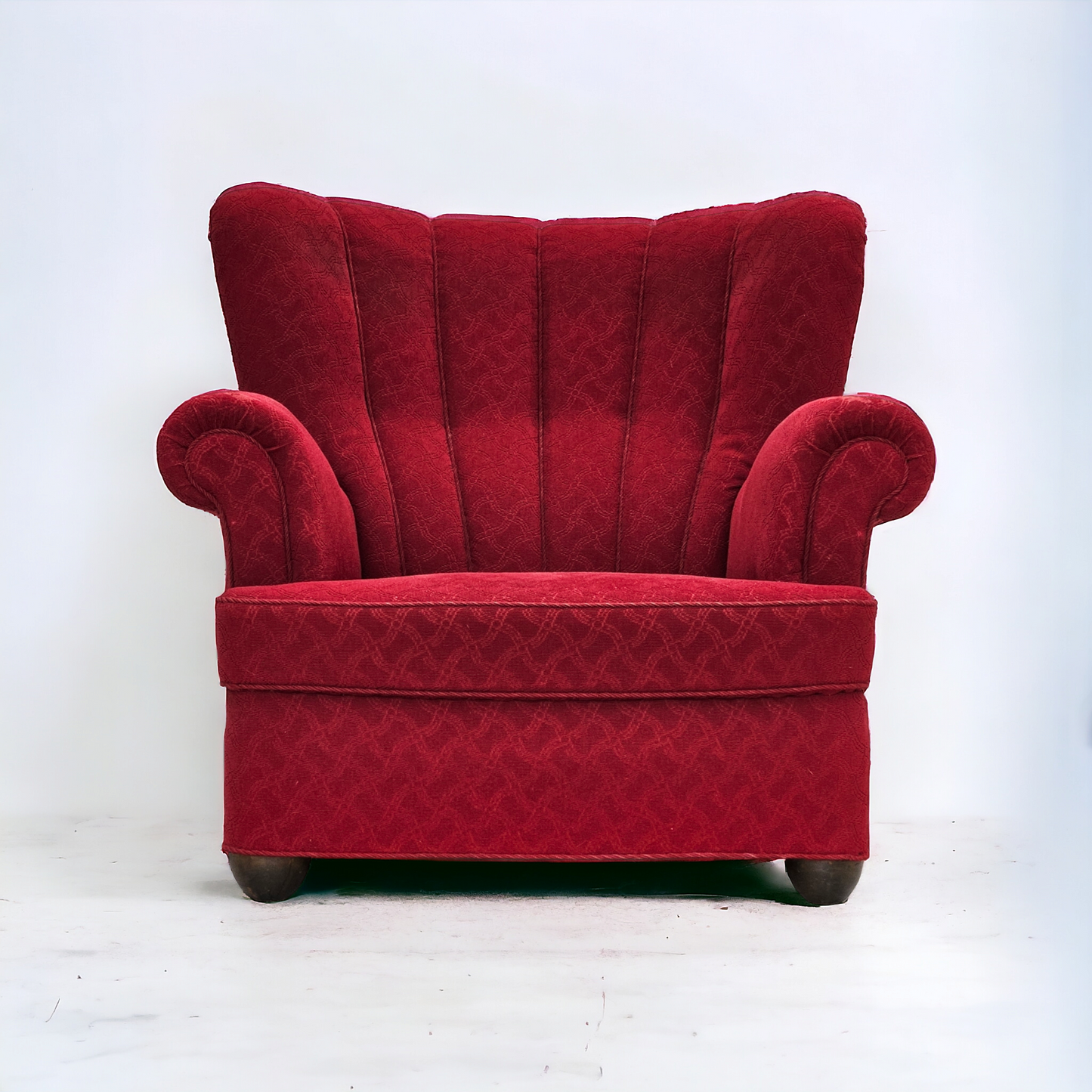 1960s, Danish relax armchair, original condition, red cotton/wool, oak wood.