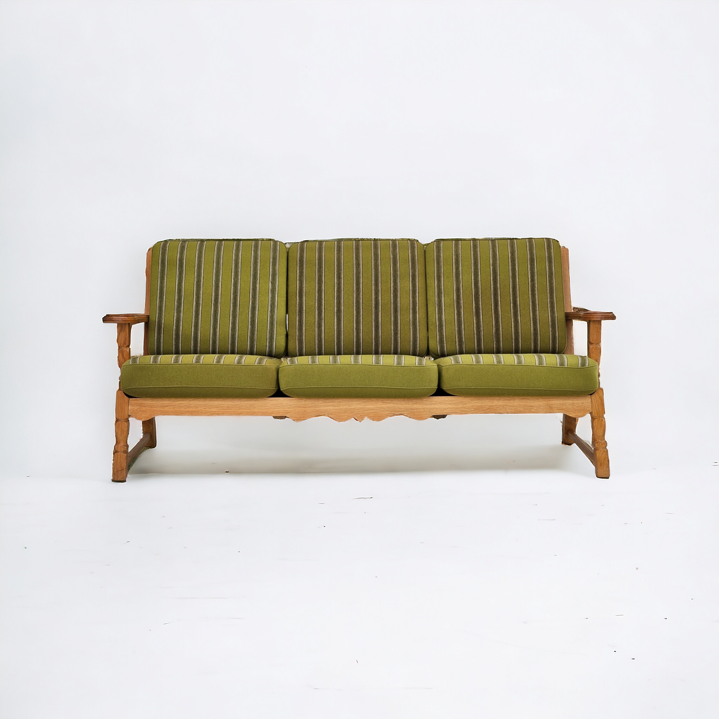 1970s, Danish design, 3 seater sofa in original condition, solid oak wood, furniture wool.