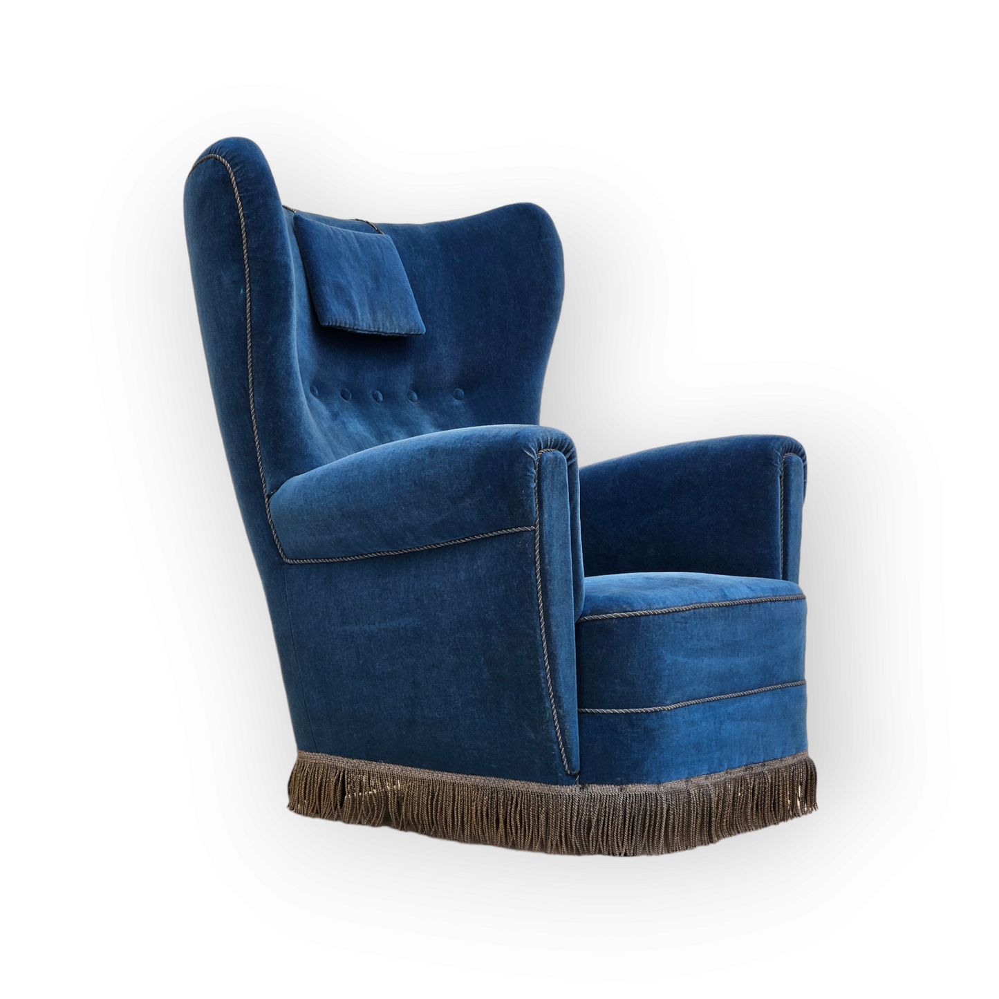 1960s, Danish highback relax armchair, original condition, blue furniture velour.