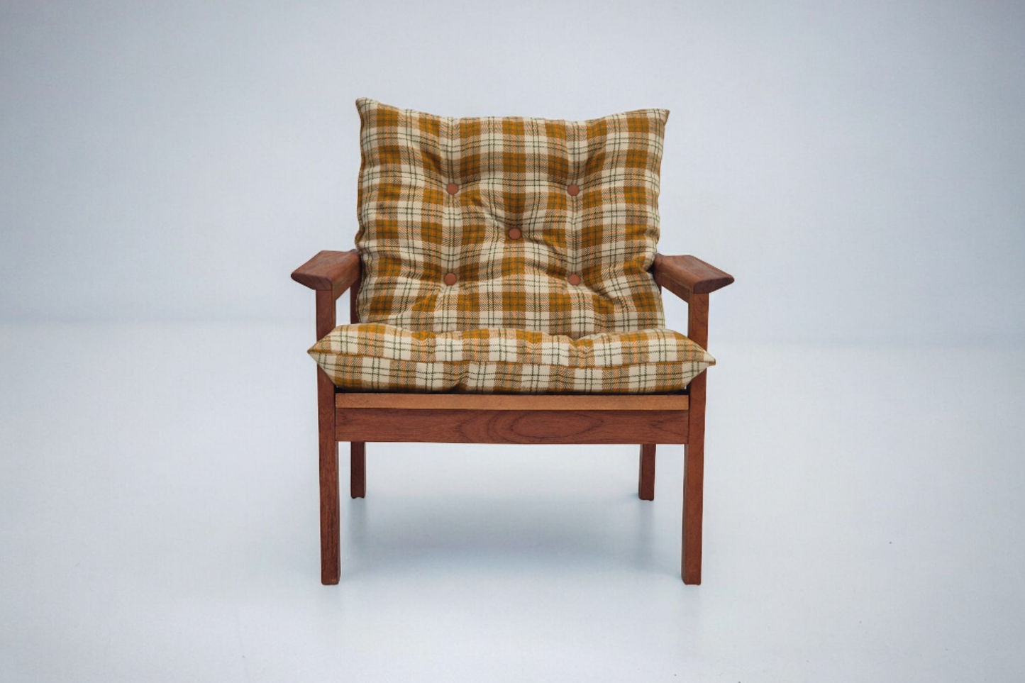 1970s, Danish lounge chair, original condition, furniture wool fabric, teak wood.