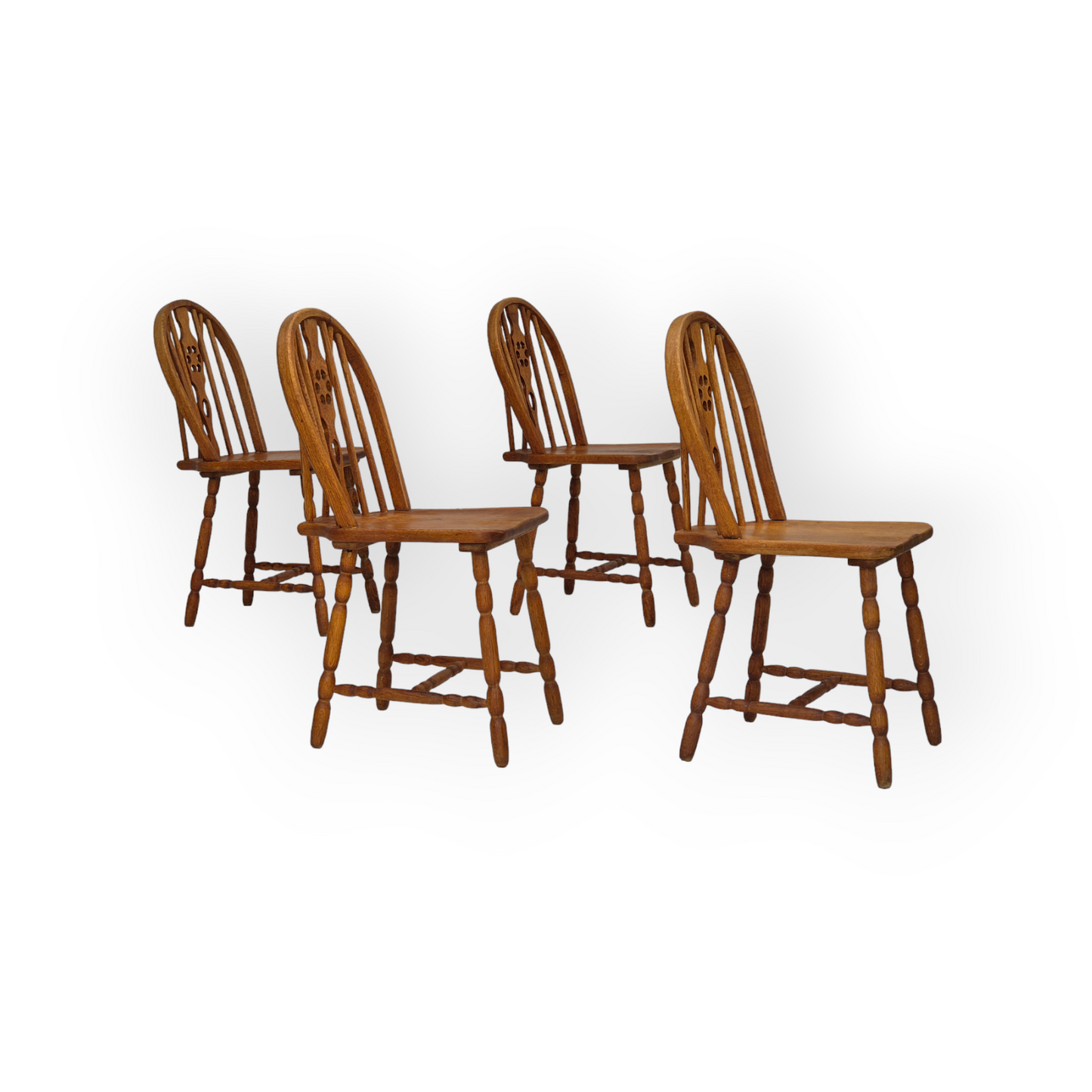 1960s, set of 4 scandinavian dining chairs in solid oak wood, original good condition.