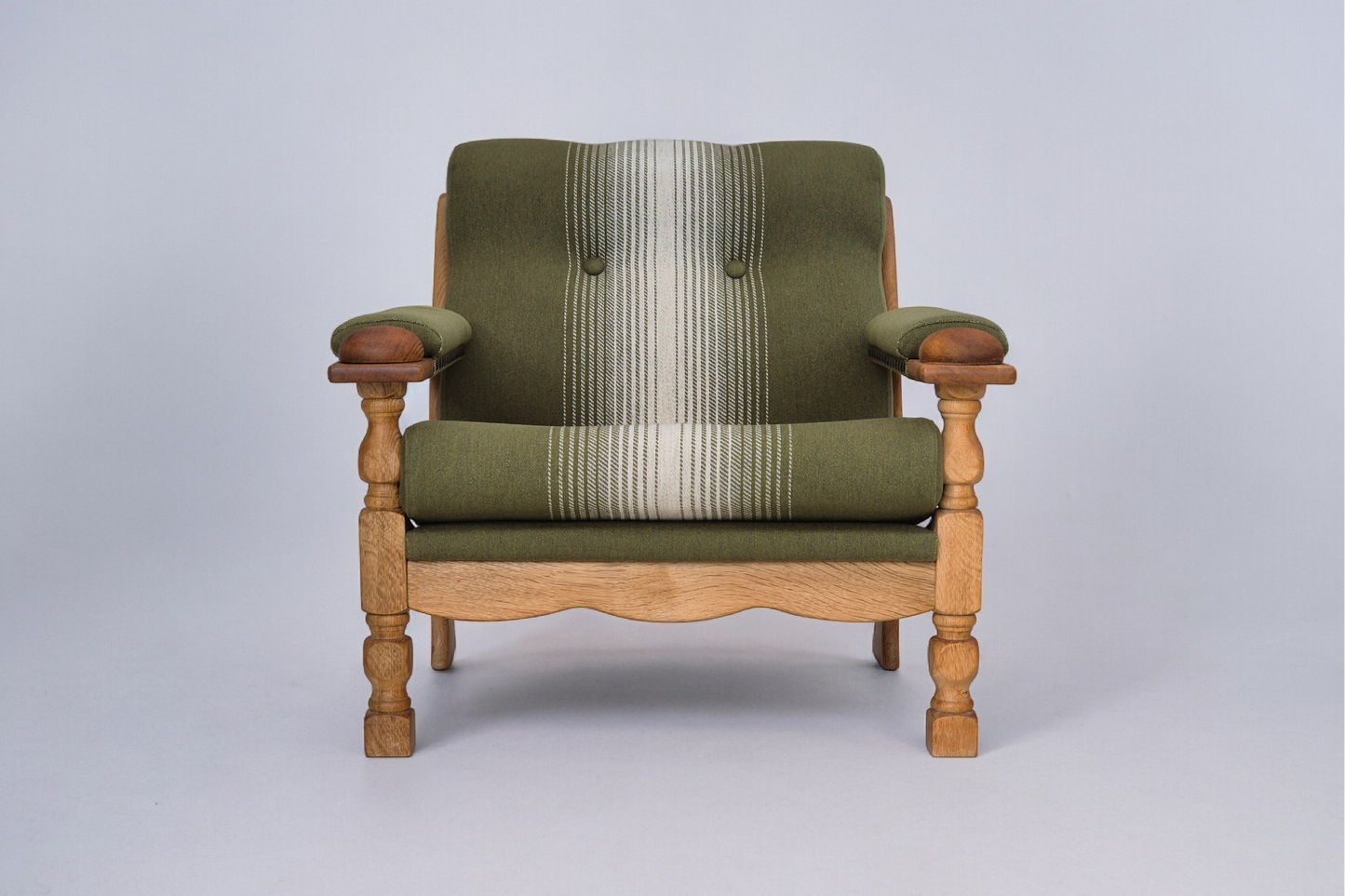 1970s, Danish armchair, original condition, wool, solid oak wood.