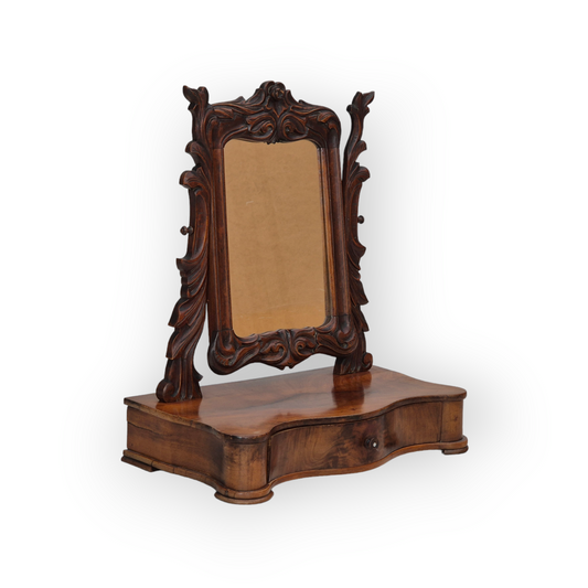 1920s, Danish vintage makeup mirror with jewelry storage, cherry wood.